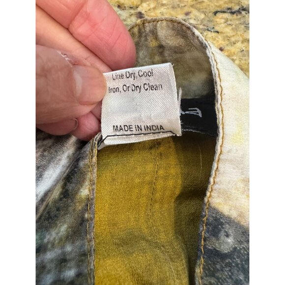 Dilemma New York Abstract Print Lightweight Blouse L Yellow/Gray/Black Artsy - Picture 6 of 11